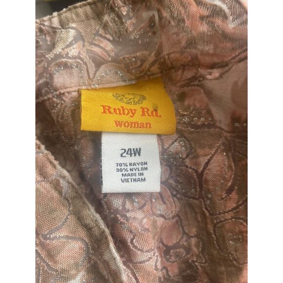 Ruby Rd Women’s Top Multicolor 3/4 Sleeves Sheer Floral Bling Button Up Size 24W - Picture 4 of 4